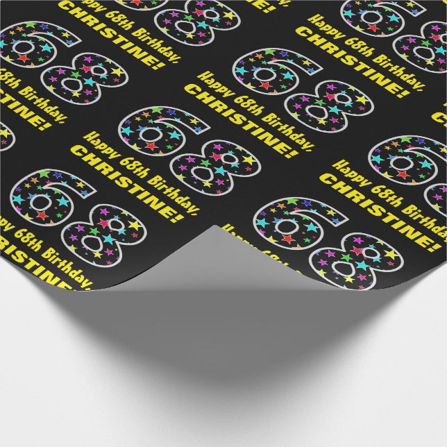 Happy 68th Birthday, Fun Colourful Stars Pattern 6 Wrapping Paper (Corner)