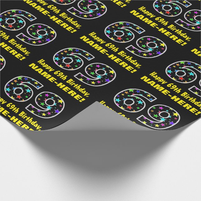 Happy 69th Birthday, Fun Colourful Stars Pattern 6 Wrapping Paper (Corner)