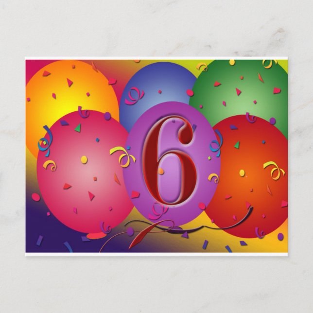 Happy 6th Birthday Balloons! Postcard (Front)