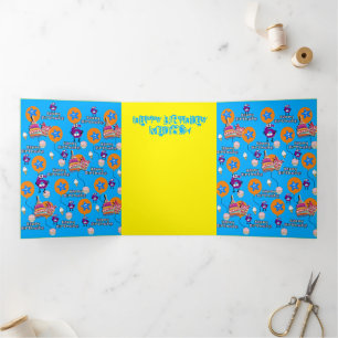 Happy 6th Birthday Card, #6 Blue & Yellow Tri-Fold Card