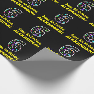 Happy 6th Birthday, Fun Colourful Stars Pattern 6 Wrapping Paper