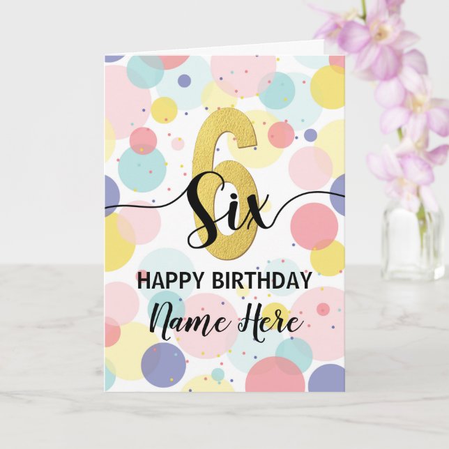 Happy 6th Birthday Pastel Rainbow Gold Girl Card (Orchid)