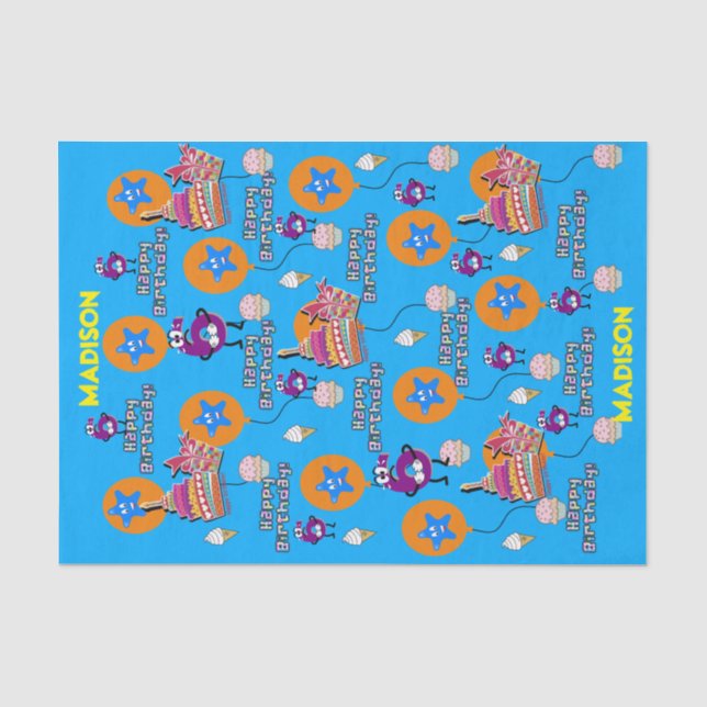 Happy 6th Birthday Tissue Paper #6 Blue (Front)