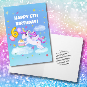 Happy 6th Birthday Unicorn with Birthday Cake Card