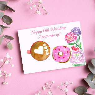 Happy 6th Wedding Anniversary Latte And Doughnut Card