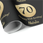 Happy 70th Birthday Black and Gold Glitter Wrapping Paper<br><div class="desc">Happy 70th Birthday Black and Gold Glitter Wrapping Paper with personalized name. For further customization,  please click the "Customize it" button and use our design tool to modify this template.</div>
