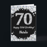 Happy 70th Birthday Black and Silver Glitter Card<br><div class="desc">Happy 70th Birthday Black and Silver Glitter Card with personalized name. For further customization,  please click the "Customize it" button and use our design tool to modify this template.</div>