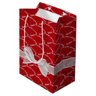 Happy 70th Birthday Bow On Red Medium Gift Bag