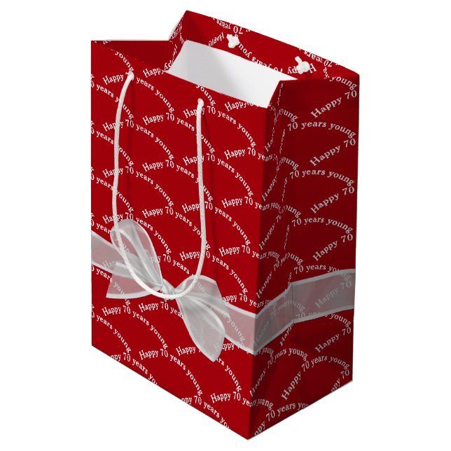 Happy 70th Birthday Bow On Red Medium Gift Bag (Back Angled)