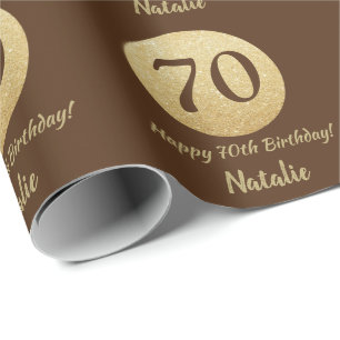 Happy 70th Birthday Brown and Gold Glitter Wrapping Paper