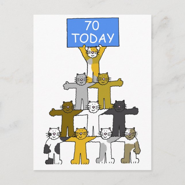 Happy 70th Birthday Cartoon Cats Postcard (Front)