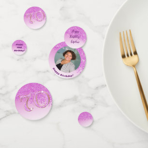 Happy 70th Birthday Chic Falling Pink Glitter Confetti