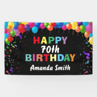 Happy 70th Birthday Colorful Balloons Confetti