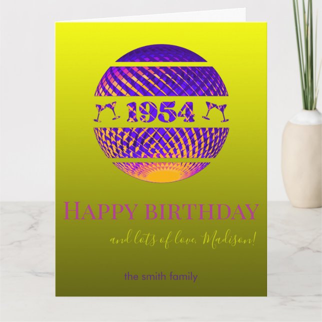 Happy 70th birthday, colourful 1954 disco ball  card (Front)