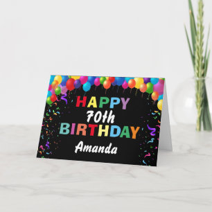 Happy 70th Birthday Colourful Balloons Black Card