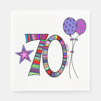 Happy 70th Birthday Colourful Star Balloon Napkin