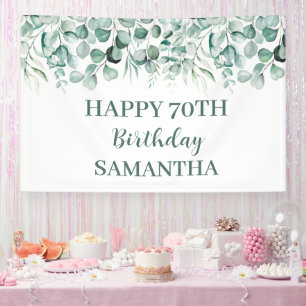 Happy 70th Birthday Eucalyptus Botanical Rustic Banner