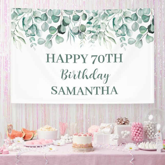 Happy 70th Birthday Eucalyptus Botanical Rustic Banner (Party)