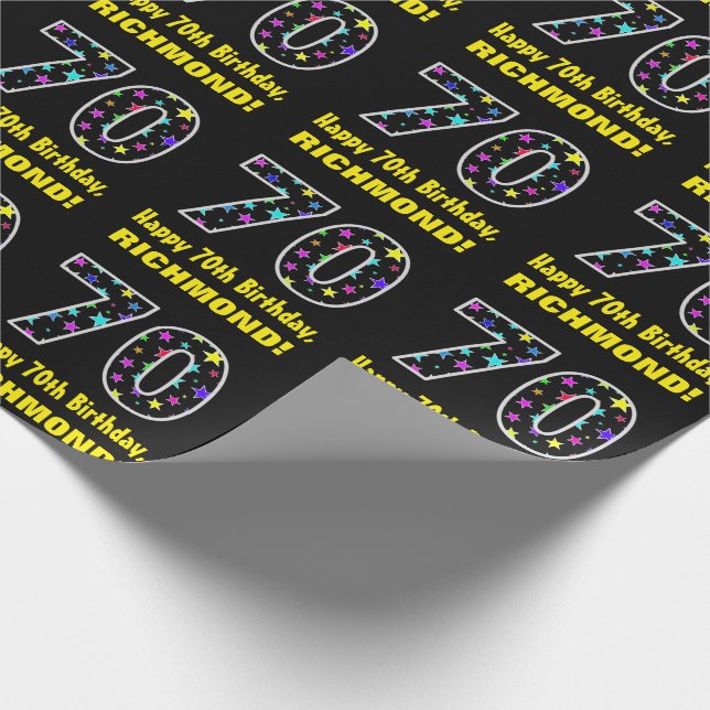 Happy 70th Birthday, Fun Colourful Stars Pattern 7 Wrapping Paper (Corner)