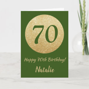 Happy 70th Birthday Green and Gold Glitter Card