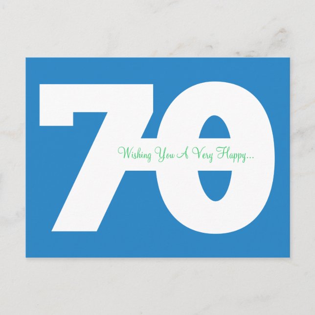 Happy 70th Birthday Milestone Postcards - in Blue (Front)