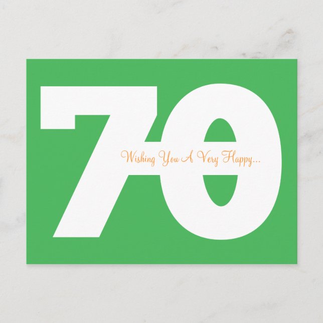 Happy 70th Birthday Milestone Postcards - in Green (Front)