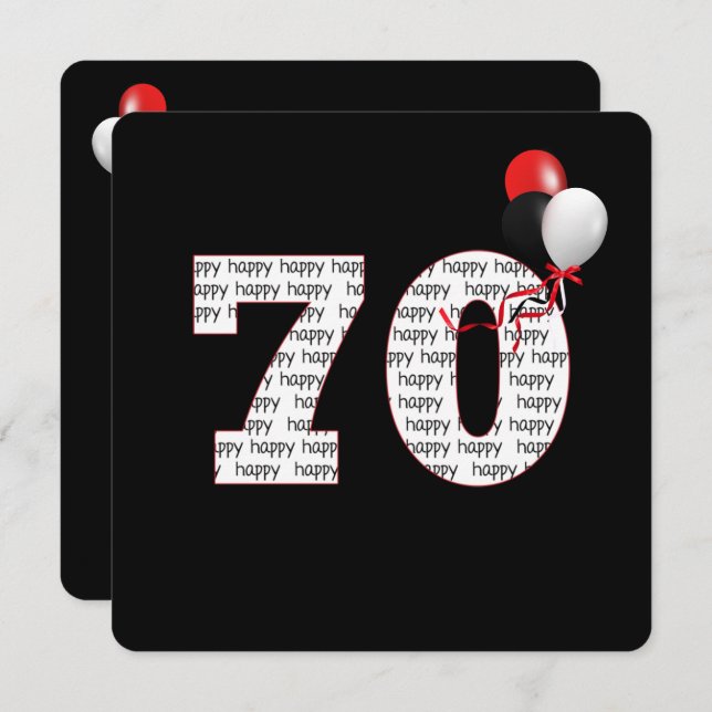 Happy 70th Birthday On Black Invitation (Front/Back)