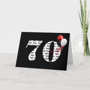 Happy 70th Birthday On Black With Balloons Card