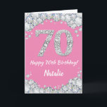 Happy 70th Birthday Pink and Silver Glitter Card<br><div class="desc">Happy 70th Birthday Pink and Silver Glitter Card with personalized name. For further customization,  please click the "Customize it" button and use our design tool to modify this template.</div>