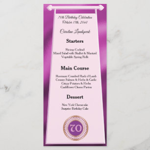 Happy 70th Birthday Pink Glitter Foil Menu