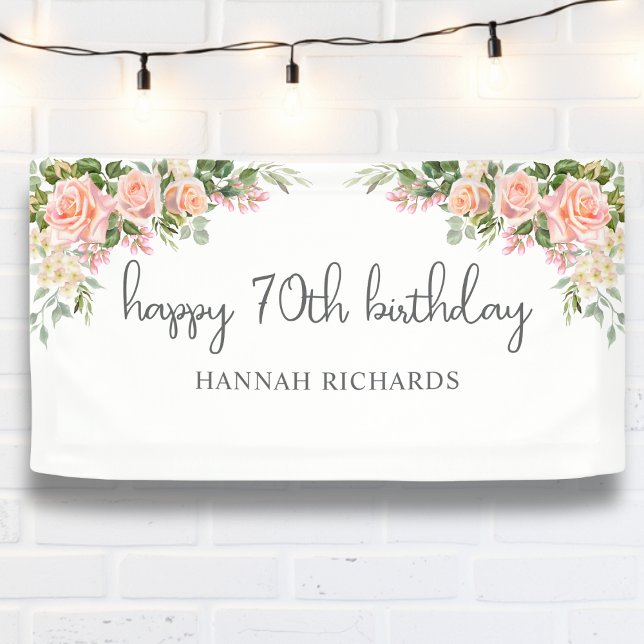 Happy 70th Birthday Pink Peach Floral Banner (Creator Uploaded)