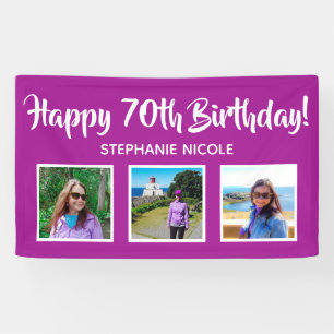Happy 70th Birthday Pink Personalized Photos Banner