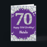 Happy 70th Birthday Purple and Silver Glitter Card<br><div class="desc">Happy 70th Birthday Purple and Silver Glitter Card with personalized name. For further customization,  please click the "Customize it" button and use our design tool to modify this template.</div>