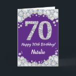 Happy 70th Birthday Purple and Silver Glitter Card<br><div class="desc">Happy 70th Birthday Purple and Silver Glitter Card with personalized name. For further customization,  please click the "Customize it" button and use our design tool to modify this template.</div>