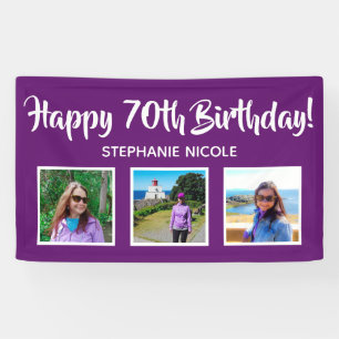Happy 70th Birthday Purple Personalized Photos Banner