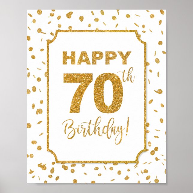 Happy 70th Birthday Sign Gold Confetti (Front)