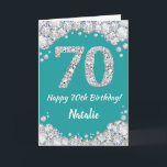 Happy 70th Birthday Teal and Silver Glitter Card<br><div class="desc">Happy 70th Birthday Teal Turquoise Aqua and Silver Glitter Card with personalized name. For further customization,  please click the "Customize it" button and use our design tool to modify this template.</div>