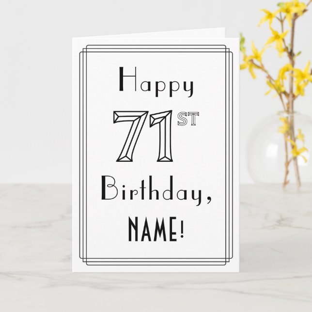 Happy 71st Birthday, Art Deco Style w/ Custom Name Card (Yellow Flower)