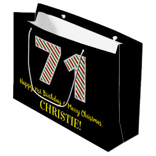 Happy 71st Birthday & Merry Christmas, Custom Name Large Gift Bag