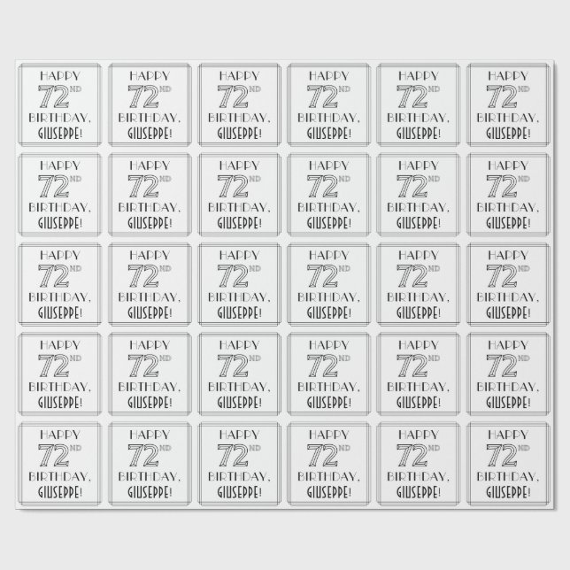 HAPPY 72ND BIRTHDAY; Art Deco Style; Custom Name Wrapping Paper (Flat)
