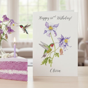 Happy 72nd  Birthday Columbine with Hummingbird Card