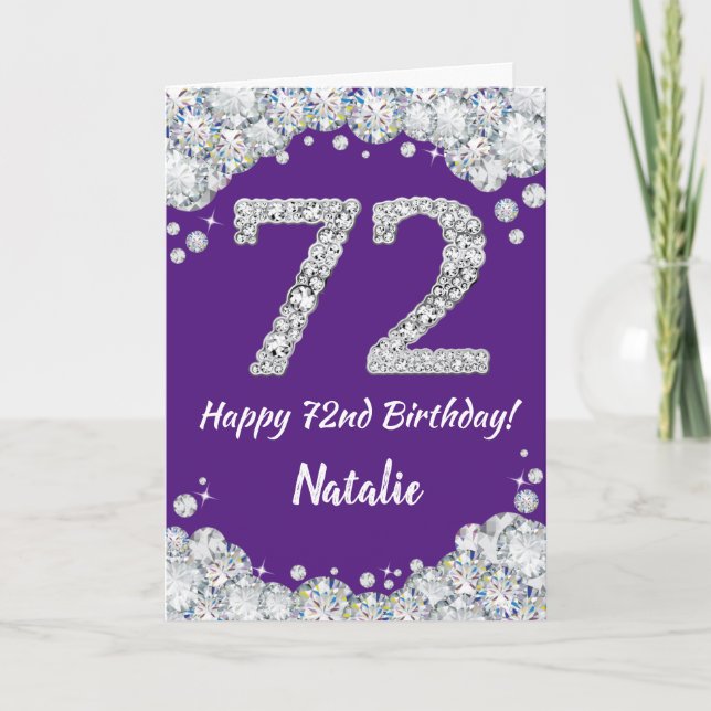 Happy 72nd Birthday Purple and Silver Glitter Card (Front)