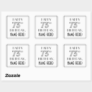 HAPPY 73RD BIRTHDAY, Art Deco Style, Custom Name Square Sticker