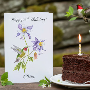 Happy 73rd  Birthday Columbine with Hummingbird Card