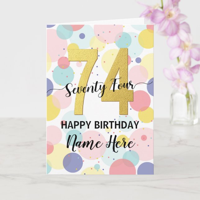 Happy 74th Birthday Pastel Rainbow Gold Woman Card (Orchid)