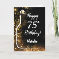 Happy 75th Birthday Black and Gold Glitter Wine