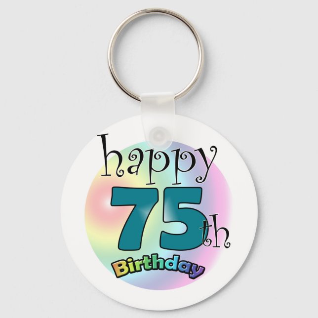 Happy 75th Birthday (blauw) Keychain (Front)