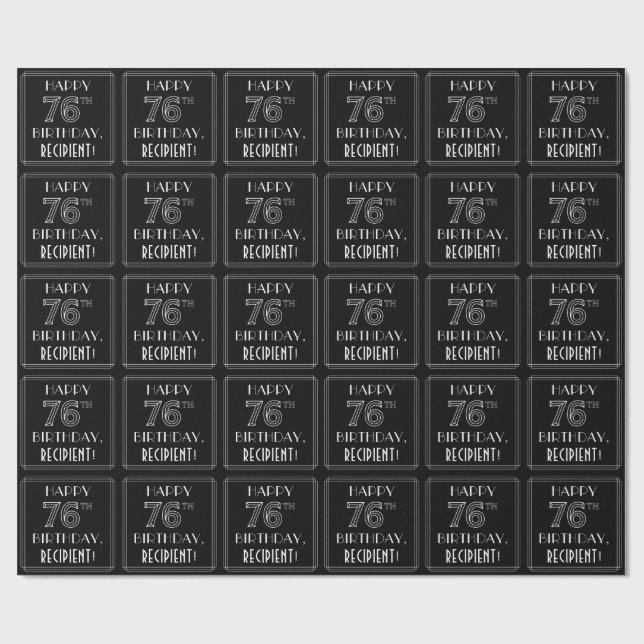 HAPPY 76TH BIRTHDAY; Art Deco Style w/ Custom Name Wrapping Paper (Flat)