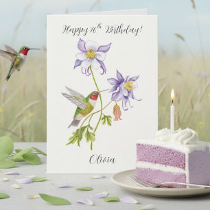Happy 76th  Birthday Columbine with Hummingbird Card