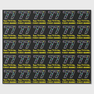 Happy 77th Birthday, Fun Colourful Stars Pattern 7 Wrapping Paper